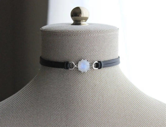Rainbow Moonstone Choker. 14 Leather colors to choose from