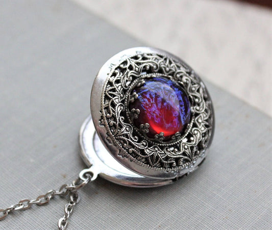 Dragons Breath Mexican Fire Opal Locket Necklace