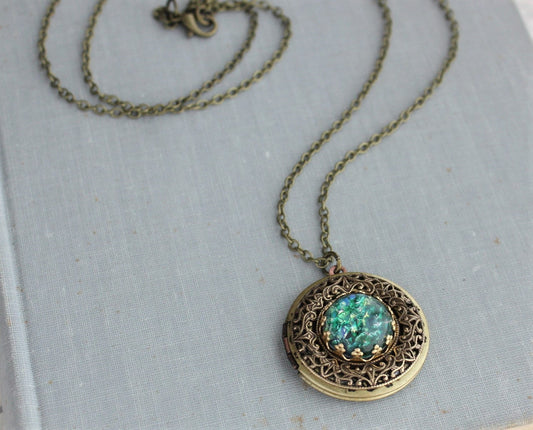 Green Fire Opal Locket Necklace