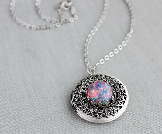 Fire Opal Locket Necklace