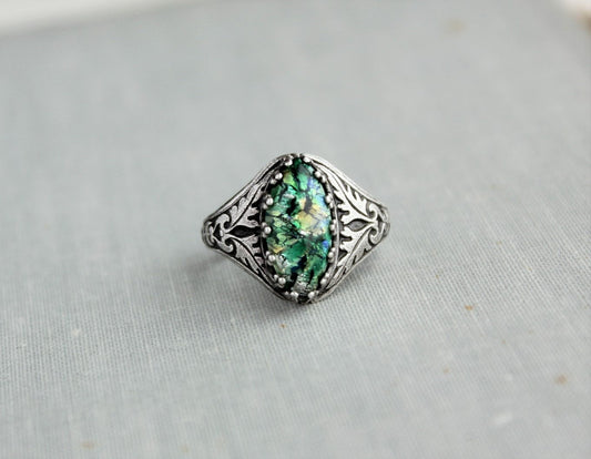 Green Opal Navette Ring