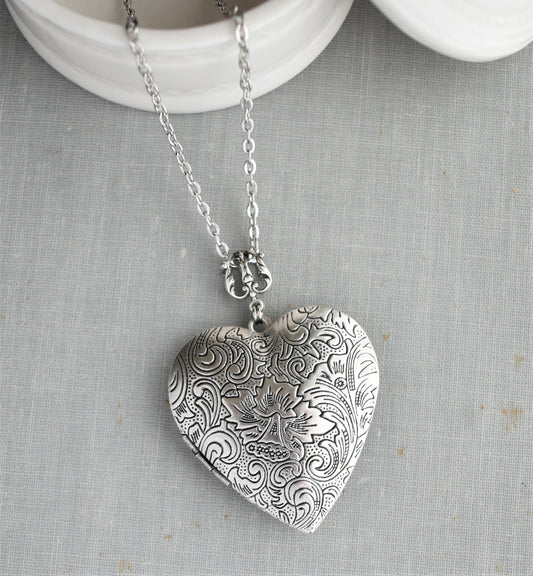 Silver Heart Locket Necklace
