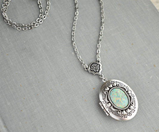 Mint Opal Locket Necklace. 8 Opal colors to choose from