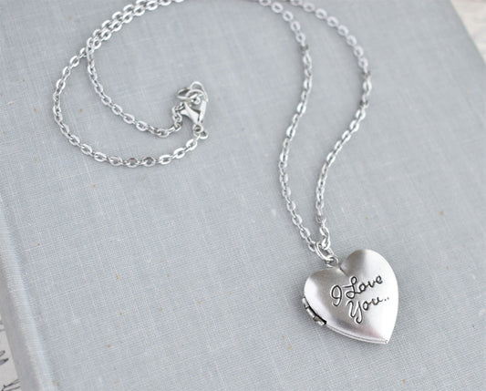 Small I Love You Heart Locket Necklace