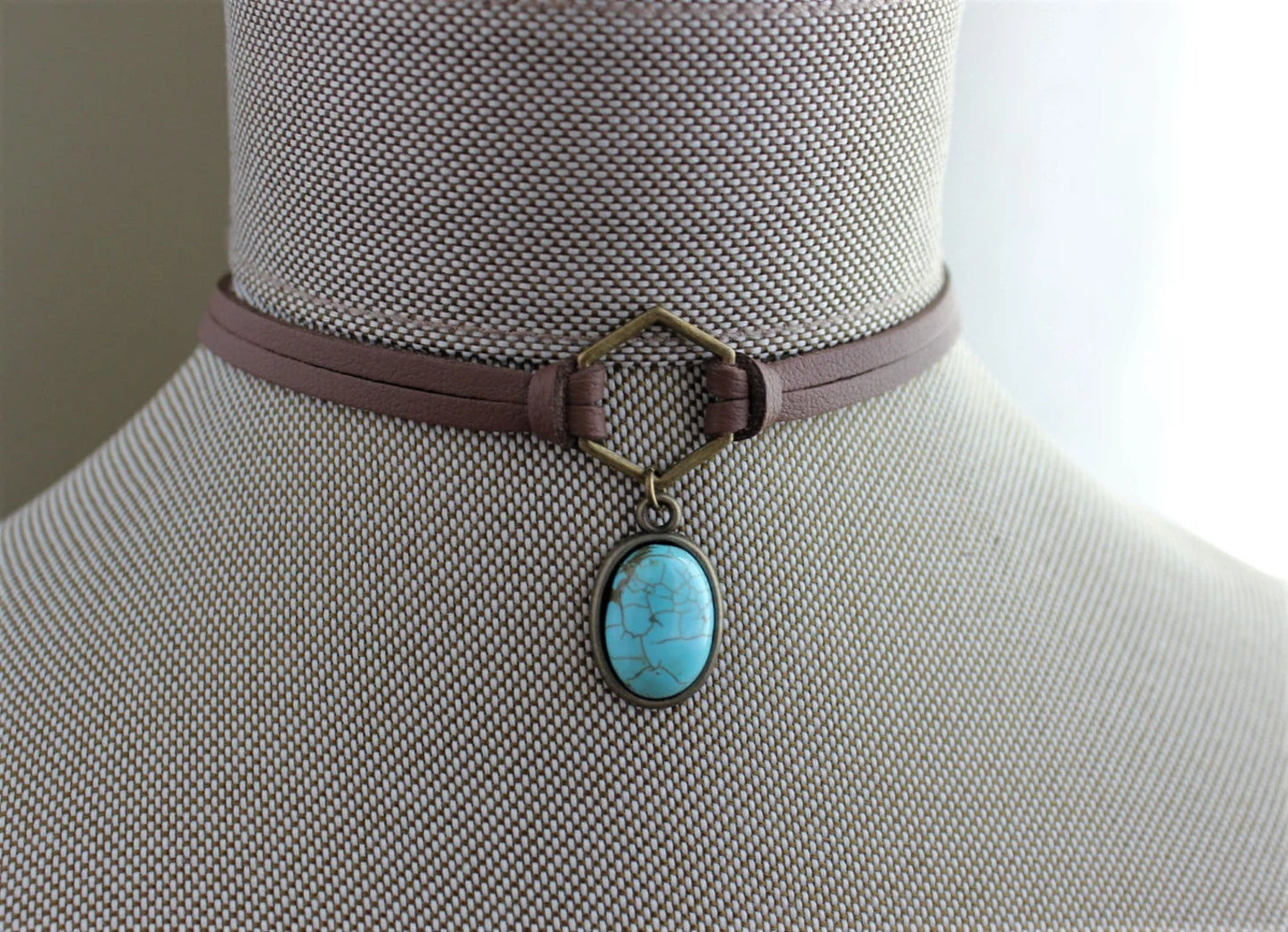 Turquoise Choker. Hexagon Suede Choker