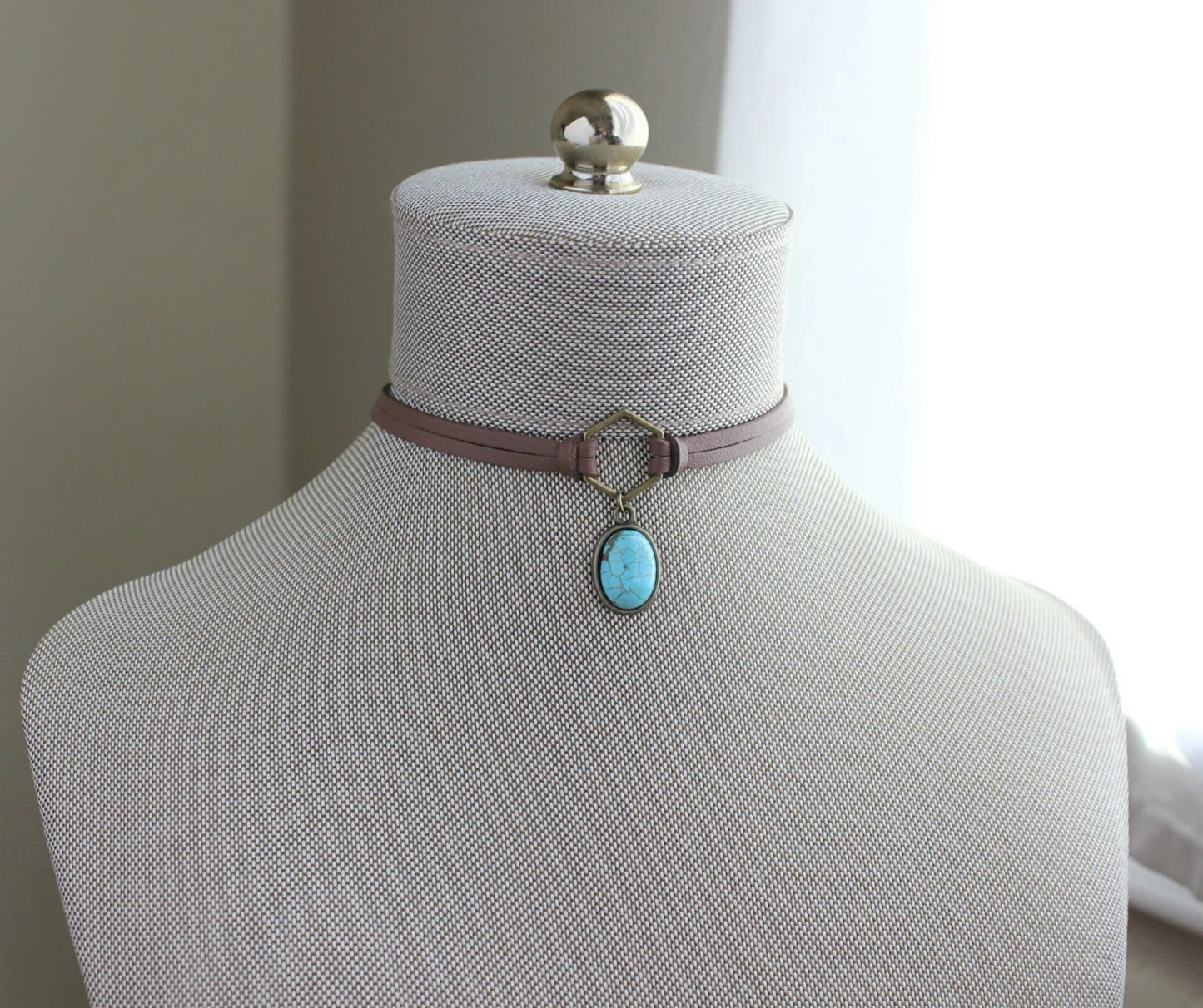 Turquoise Choker. Hexagon Suede Choker