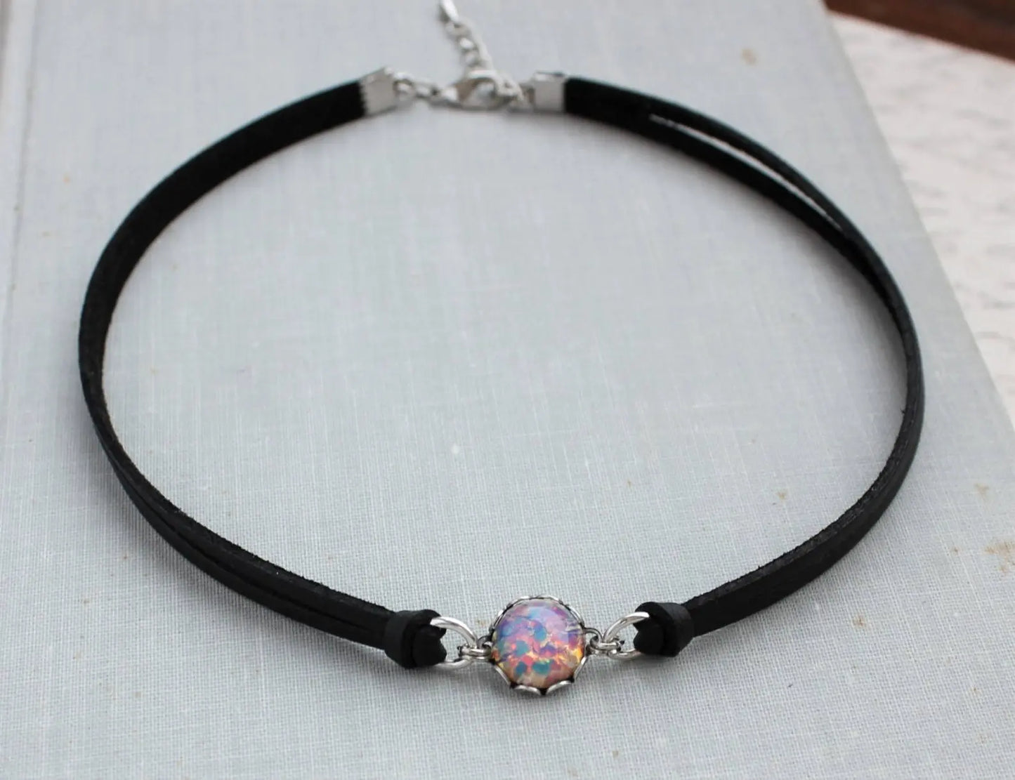 Fire Opal Choker. 14 Leather colors to choose from