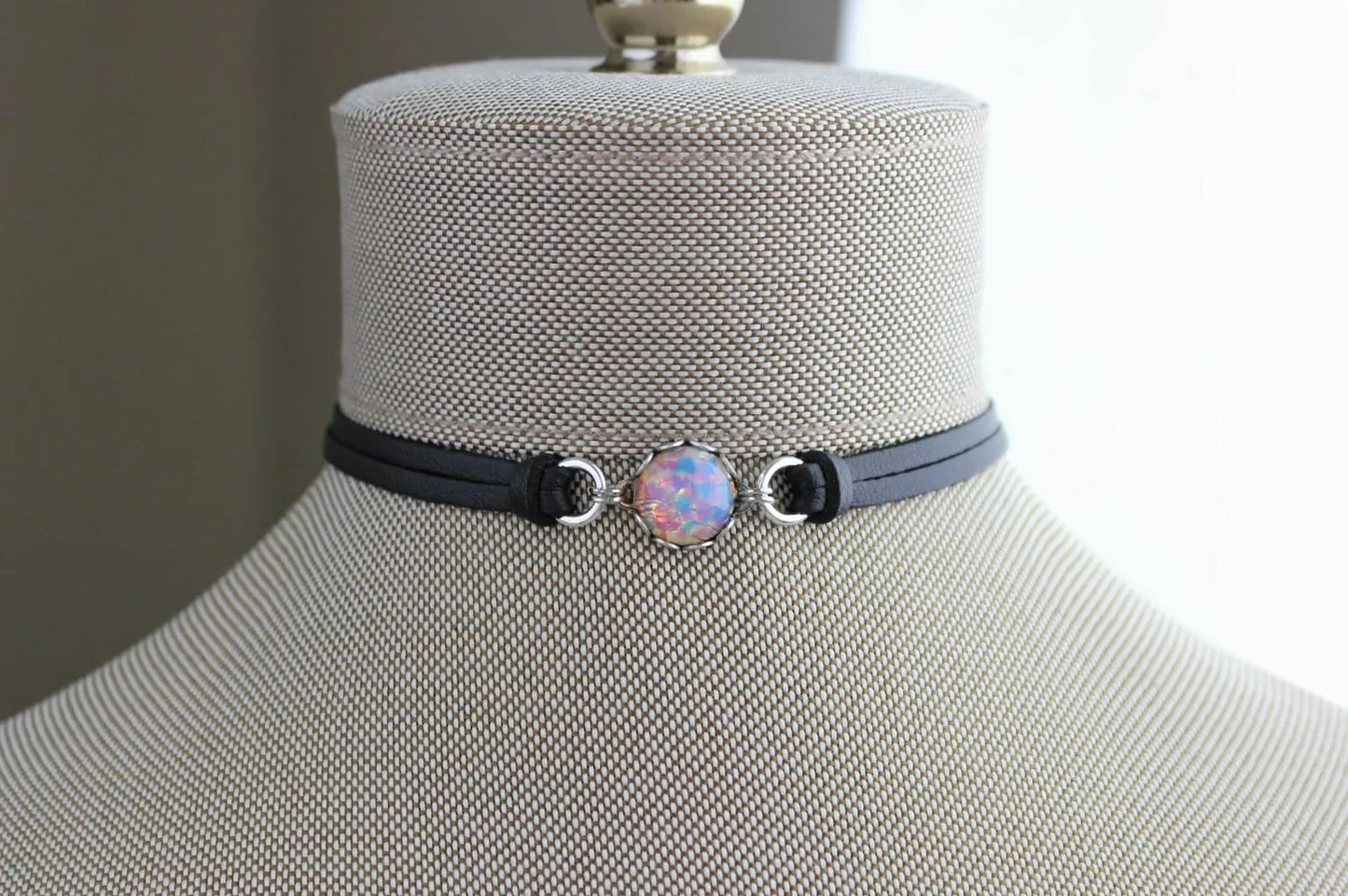 Fire Opal Choker. 14 Leather colors to choose from