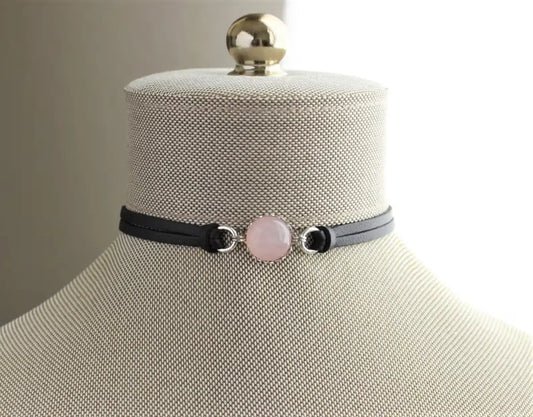 Rose Quartz Choker. 14 Leather colors to choose from