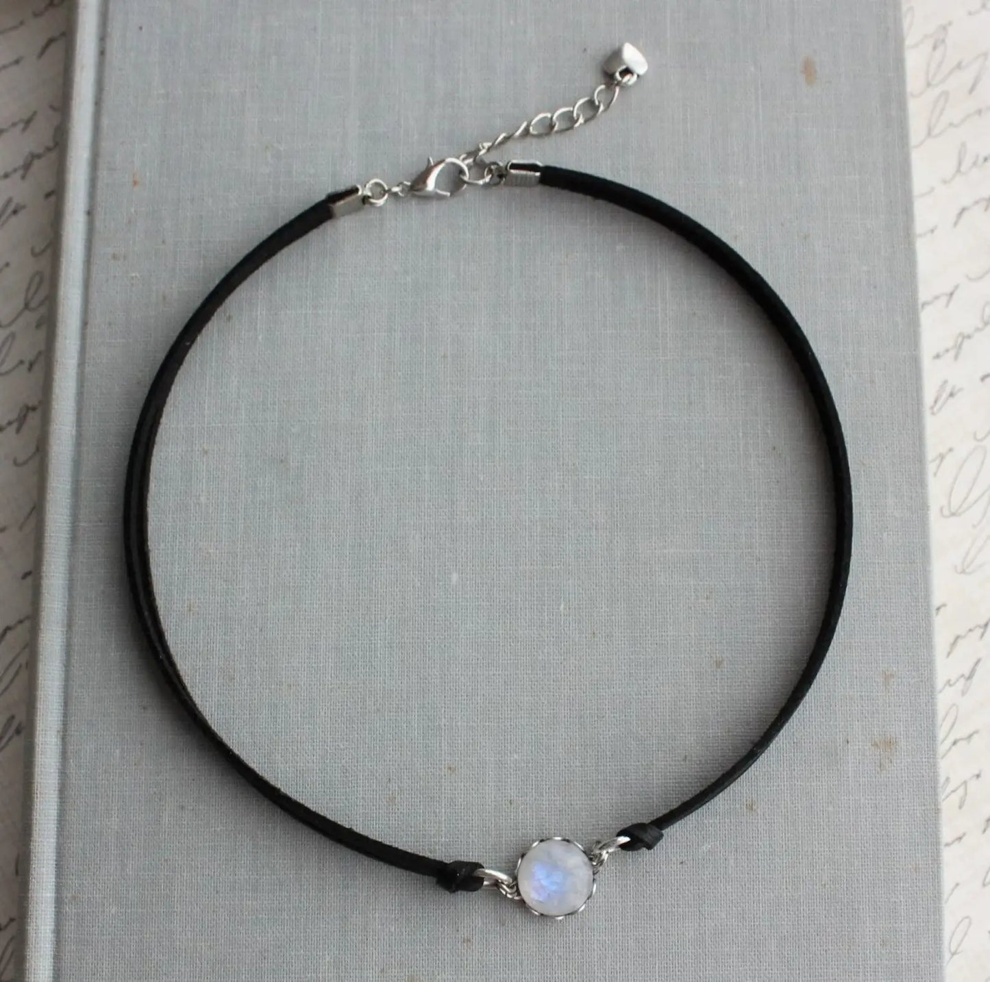 Rainbow Moonstone Choker. 14 Leather colors to choose from