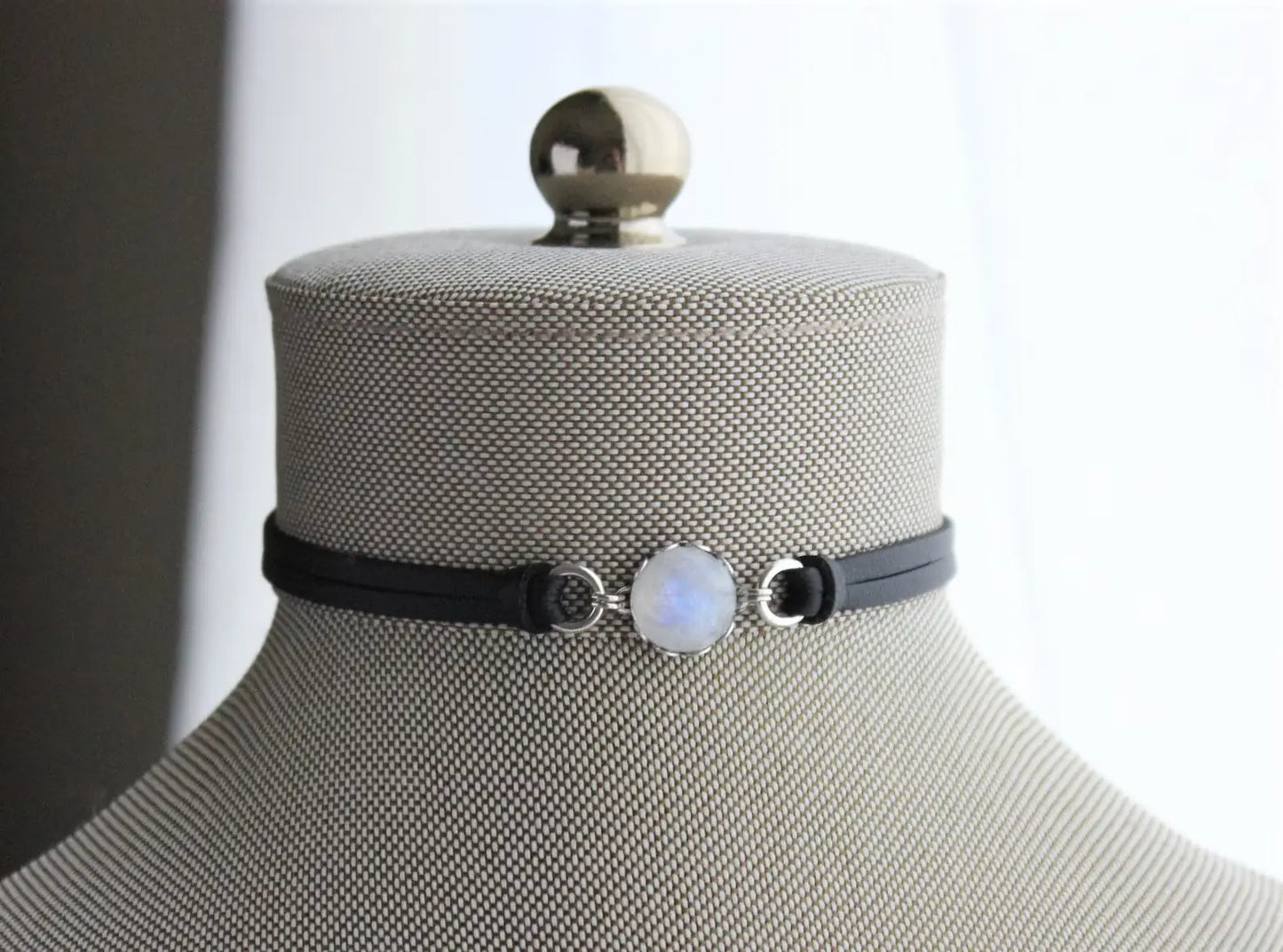 Rainbow Moonstone Choker. 14 Leather colors to choose from