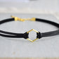 Hexagon Leather Choker. Gold, Silver or Bronze. 14 Leather colors to choose from