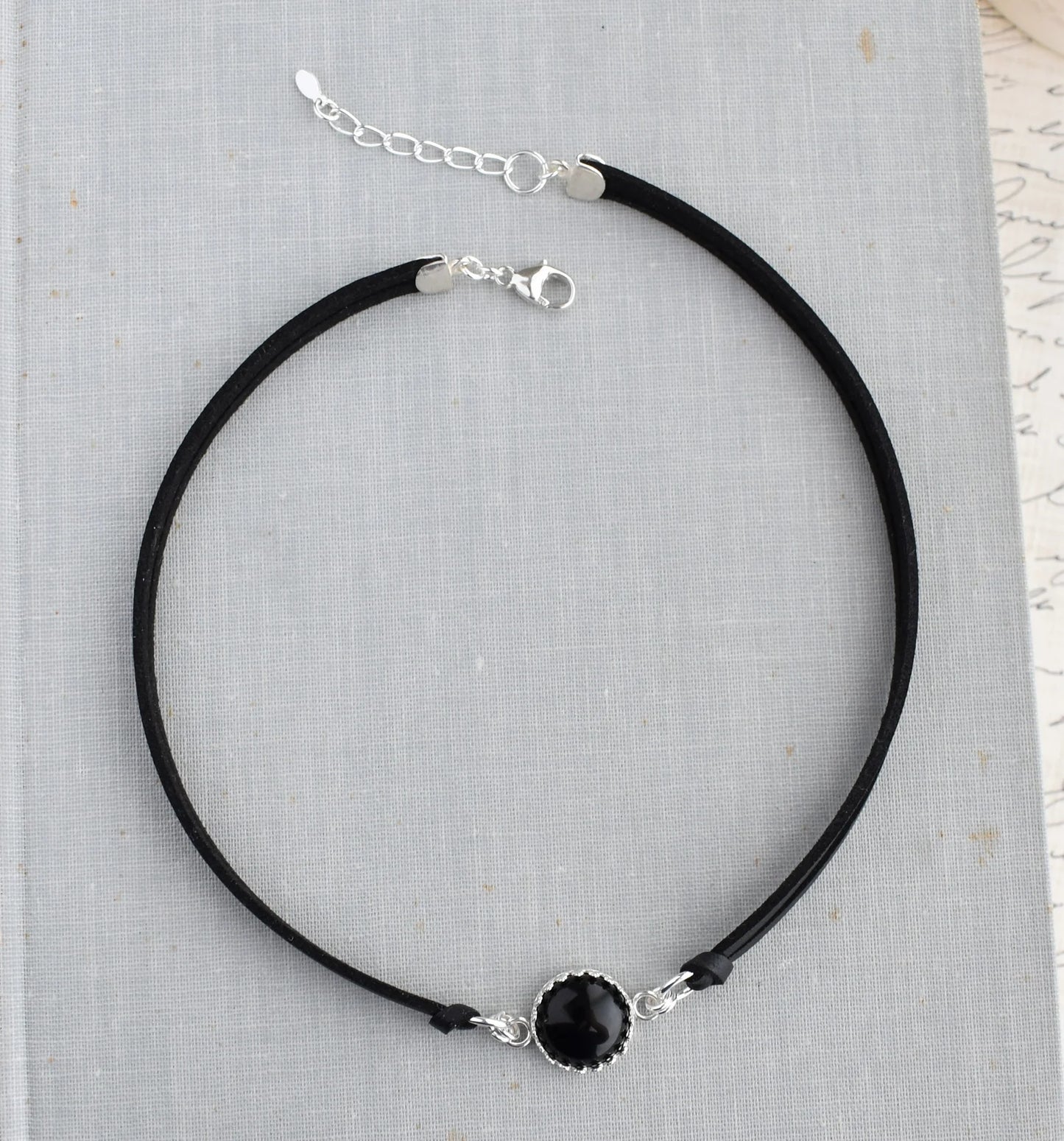 Onyx Choker. Sterling Silver. 14 Leather colors to choose from