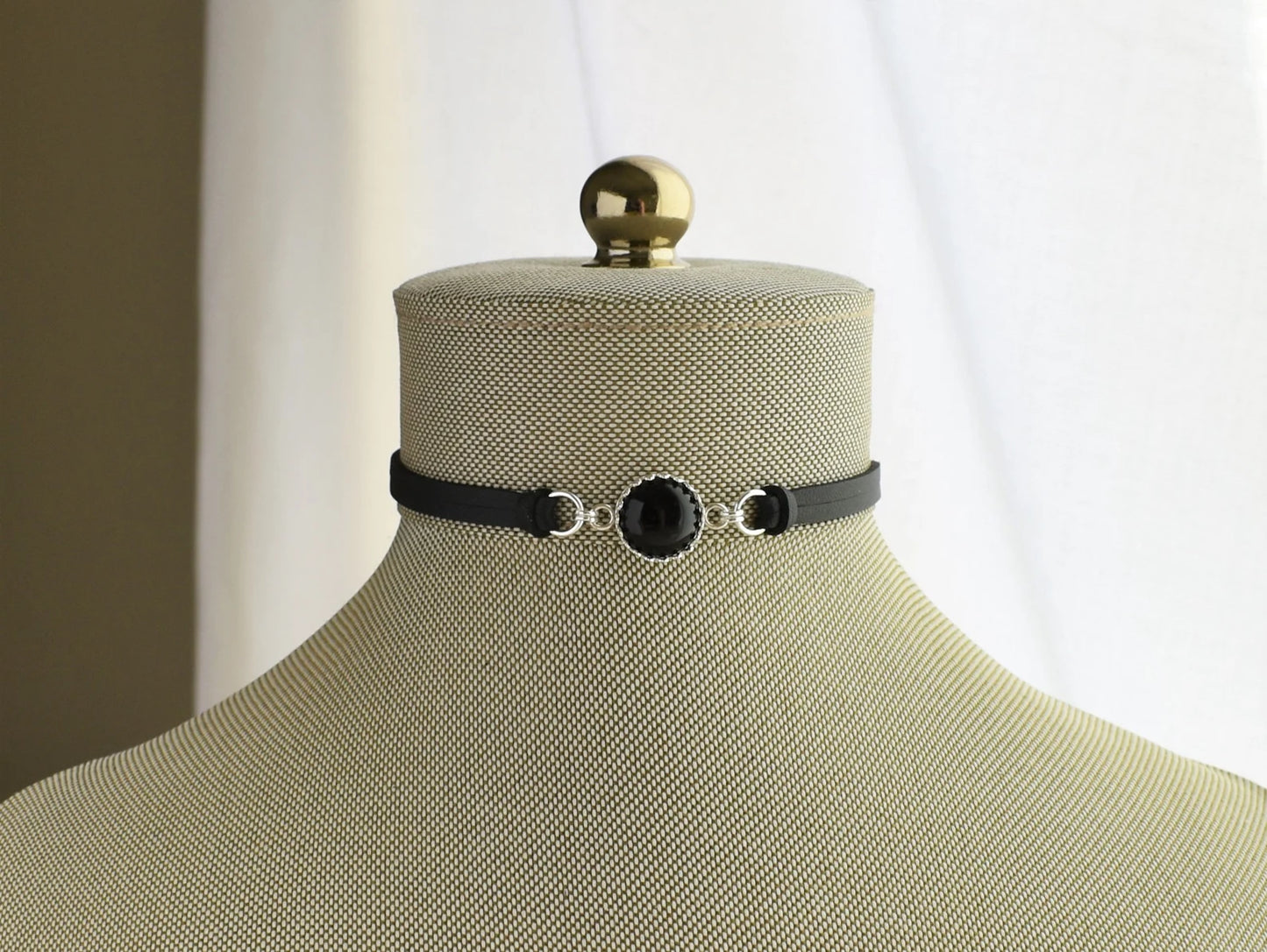 Onyx Choker. Sterling Silver. 14 Leather colors to choose from