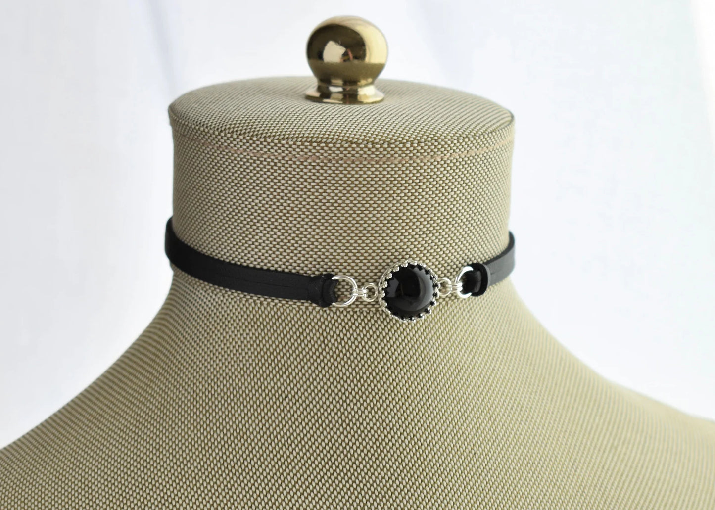 Onyx Choker. Sterling Silver. 14 Leather colors to choose from