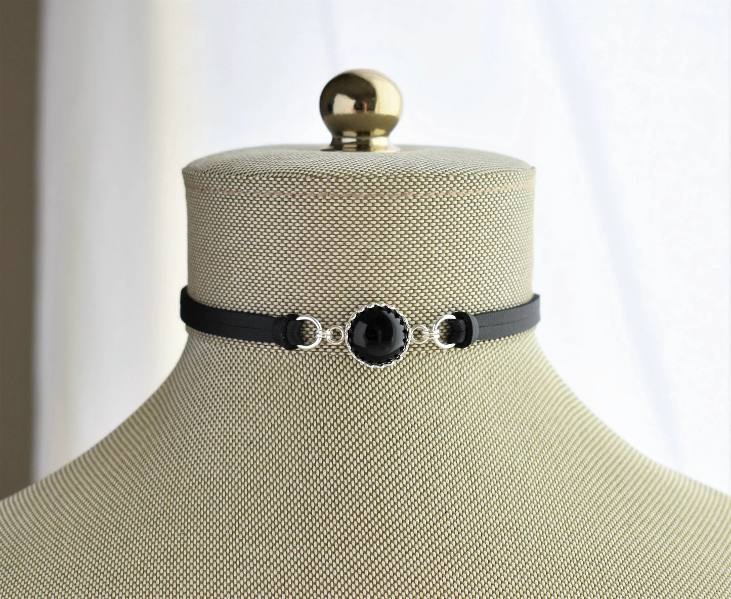 Onyx Choker. Sterling Silver. 14 Leather colors to choose from