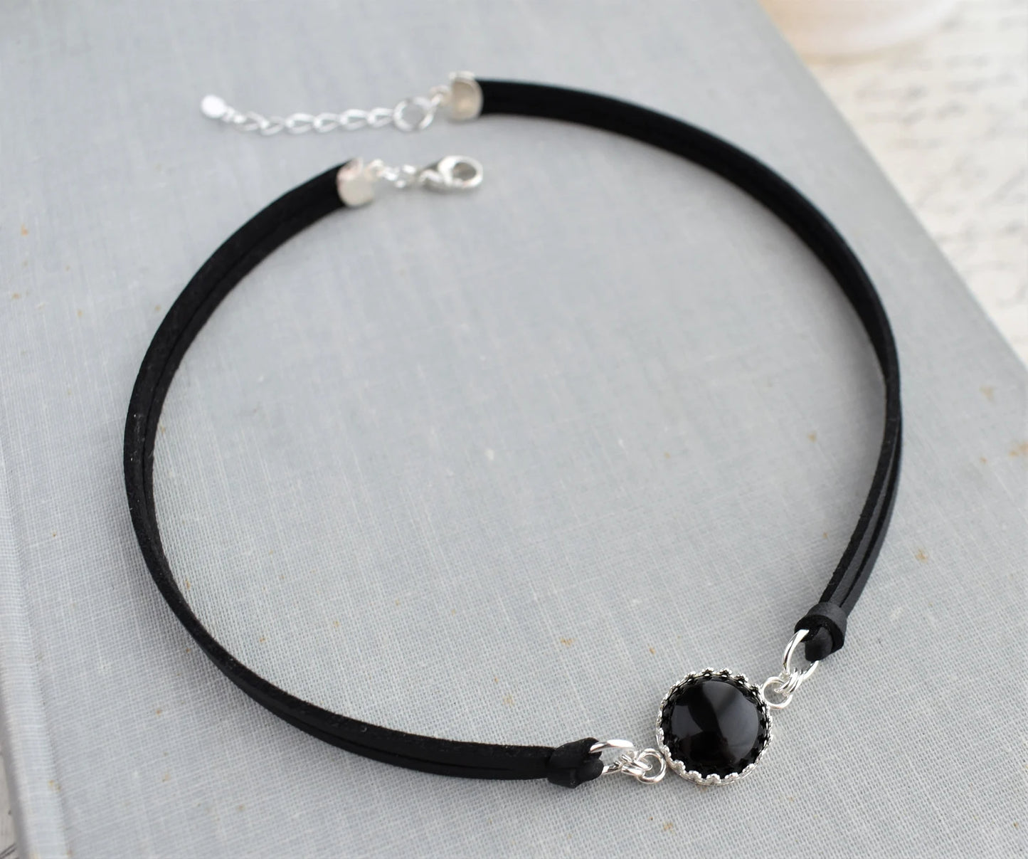 Onyx Choker. Sterling Silver. 14 Leather colors to choose from