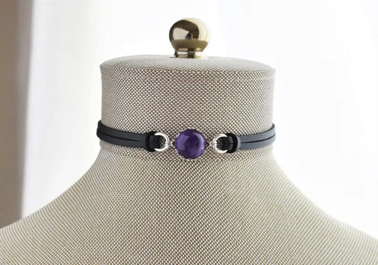 Amethyst Choker. 14 Leather colors to choose from