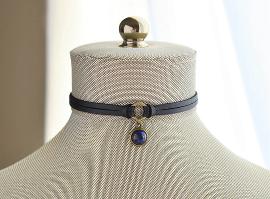 Lapis Lazuli Leather Choker