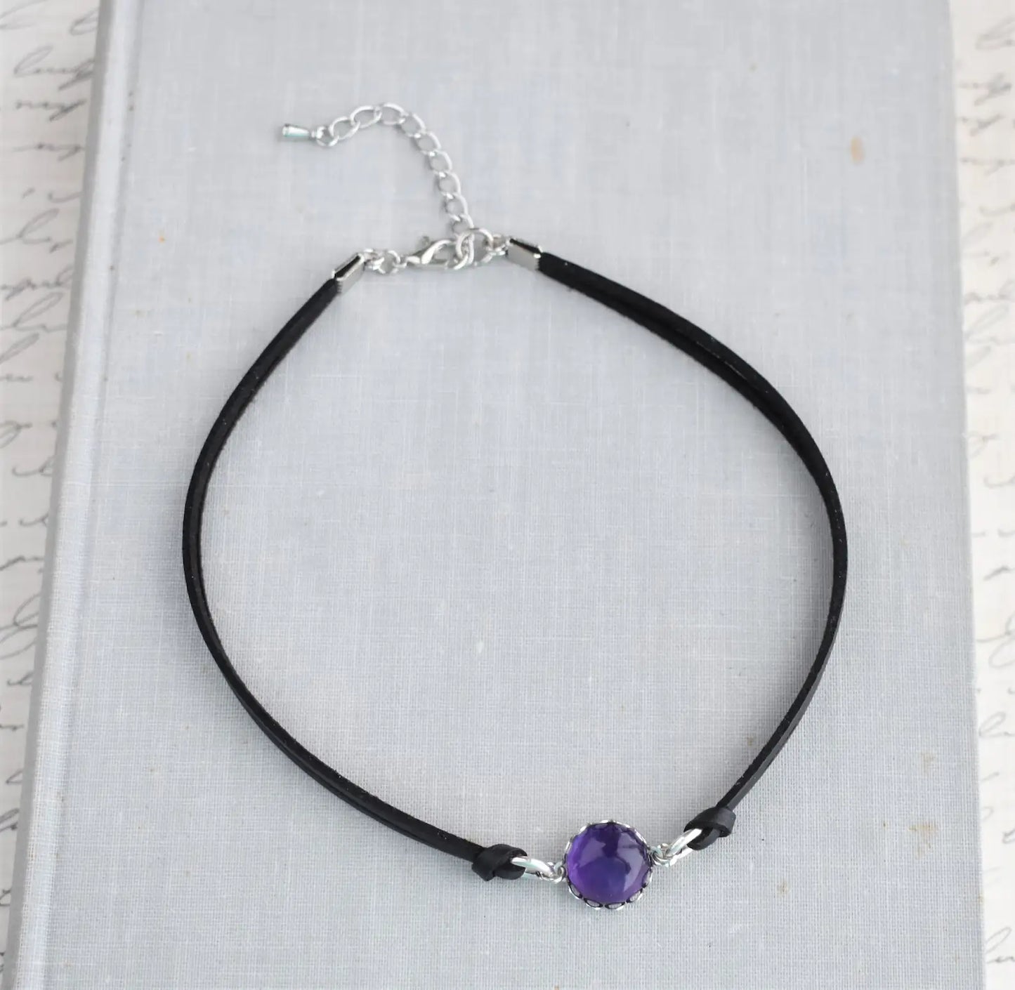 Amethyst Choker. 14 Leather colors to choose from