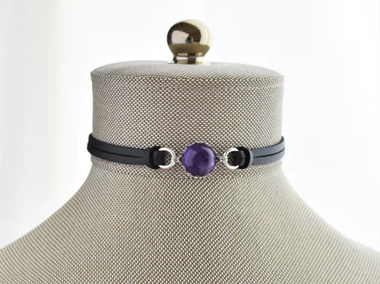 Amethyst Choker. 14 Leather colors to choose from