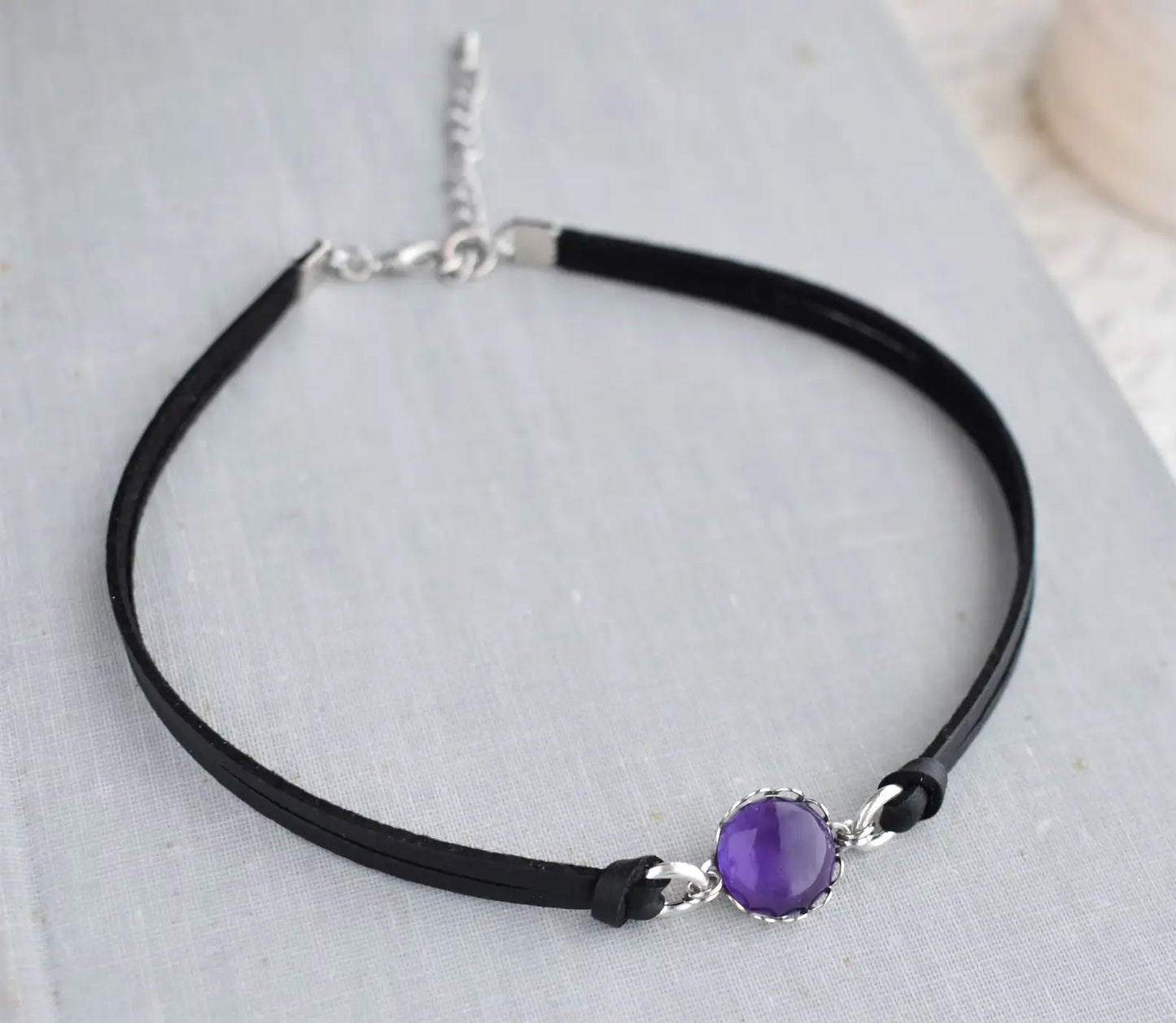 Amethyst Choker. 14 Leather colors to choose from