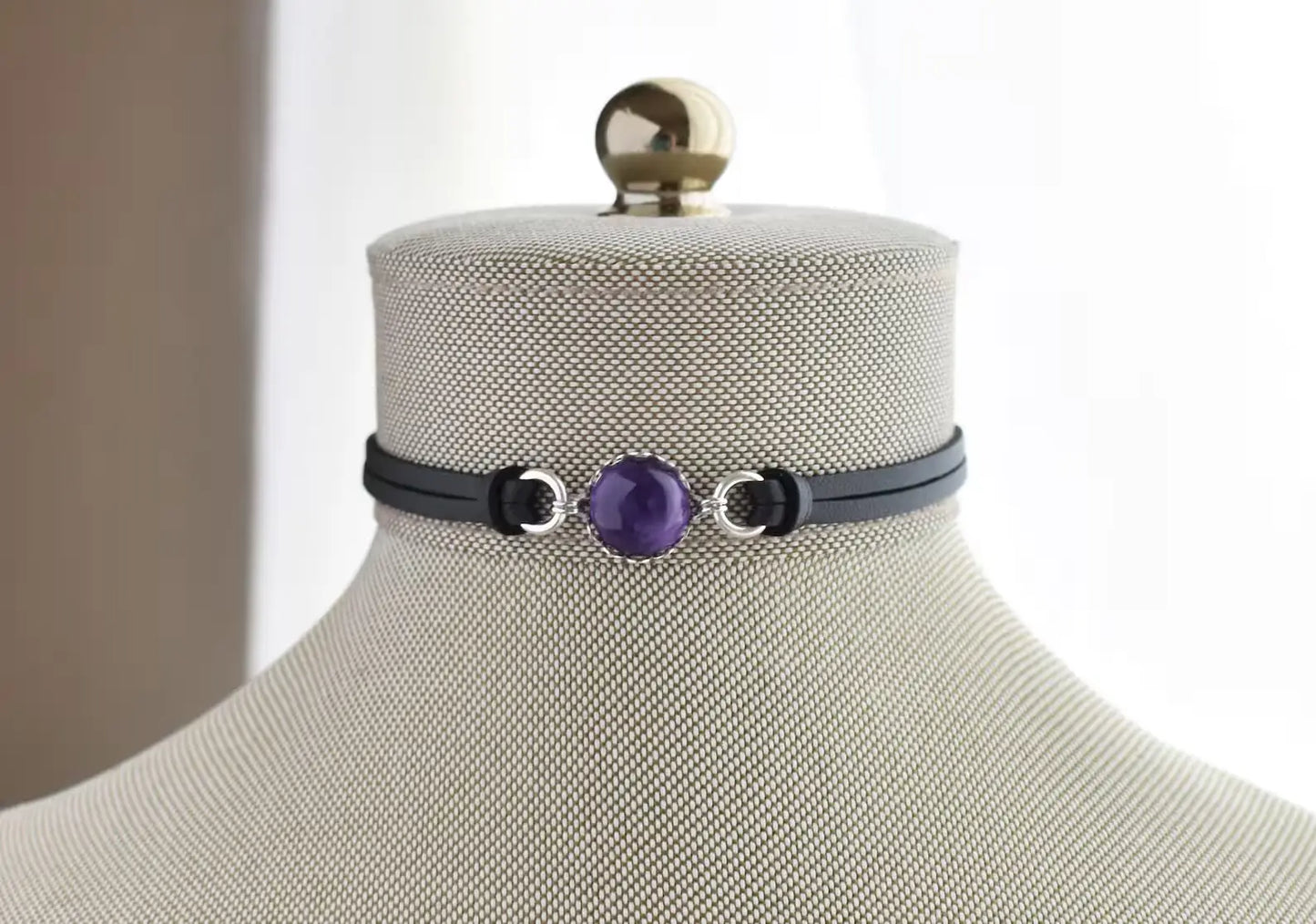 Amethyst Choker. 14 Leather colors to choose from