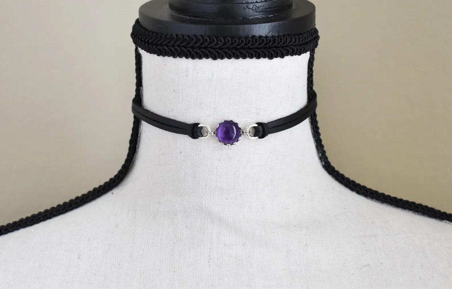 Amethyst Choker. 14 Leather colors to choose from