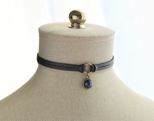 Lapis Lazuli Leather Choker