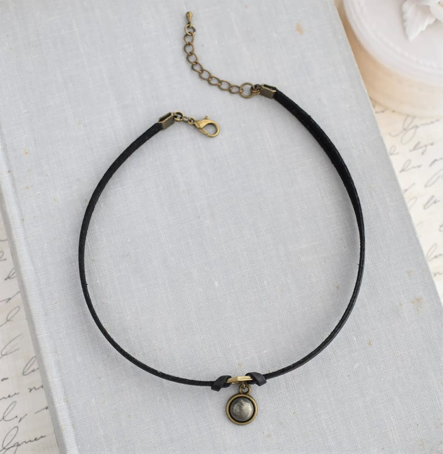 Pyrite Leather Choker