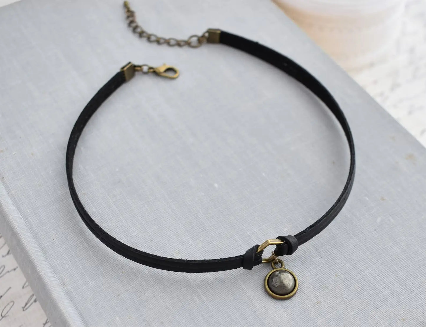 Pyrite Leather Choker