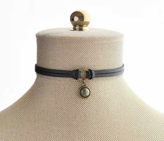 Pyrite Leather Choker