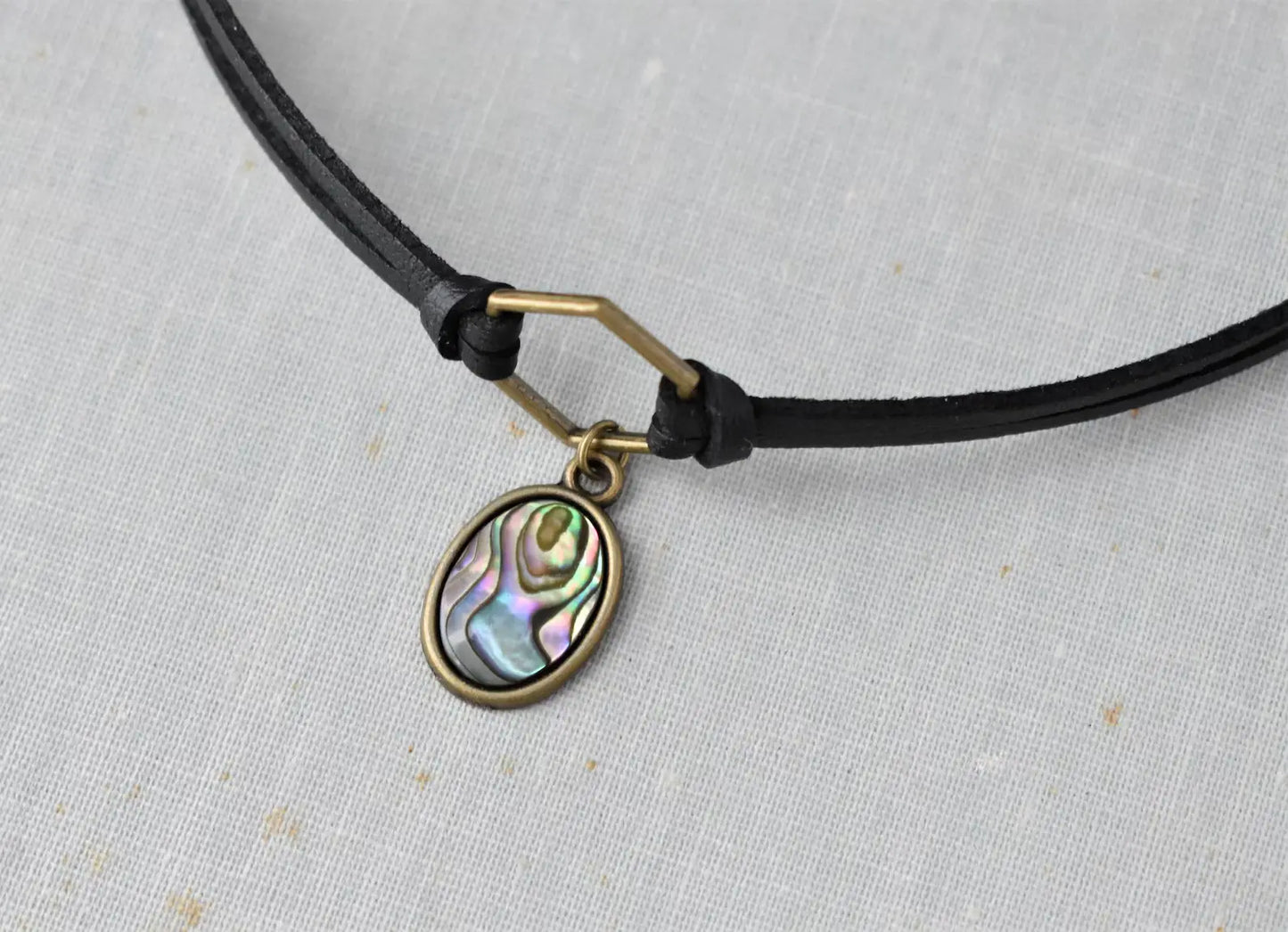 Abalone Choker. Hexagon Faux Leather or Suede Choker.