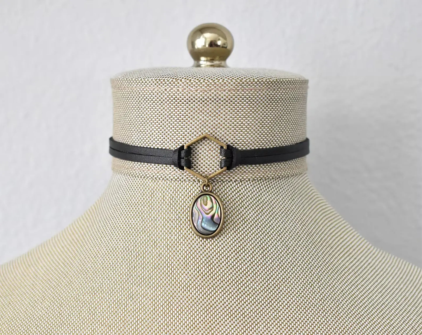 Abalone Choker. Hexagon Faux Leather or Suede Choker.