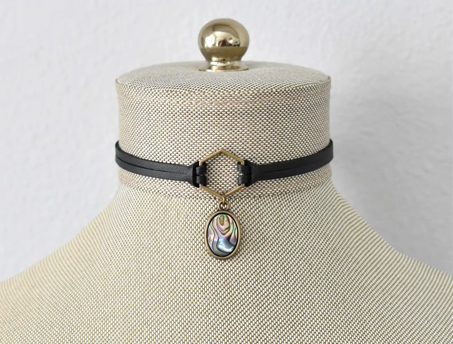 Abalone Choker. Hexagon Faux Leather or Suede Choker.