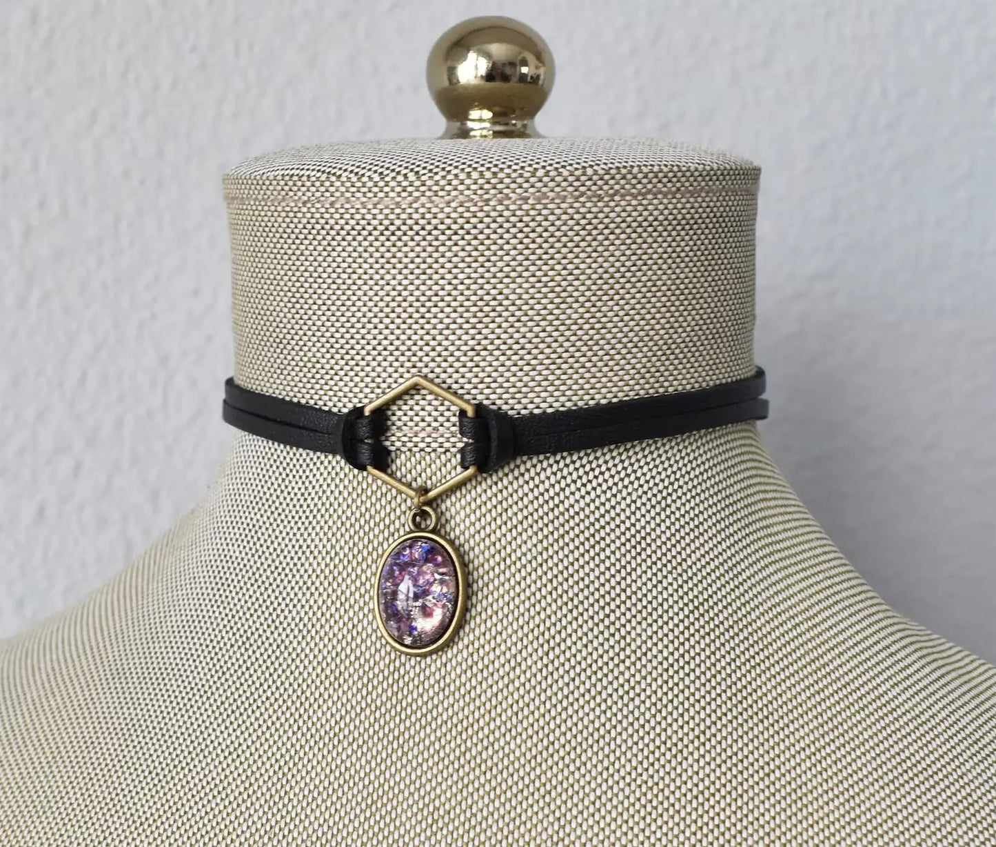 Purple Opal Choker. 8 Opal color options. Hexagon Faux Leather or Suede Choker.