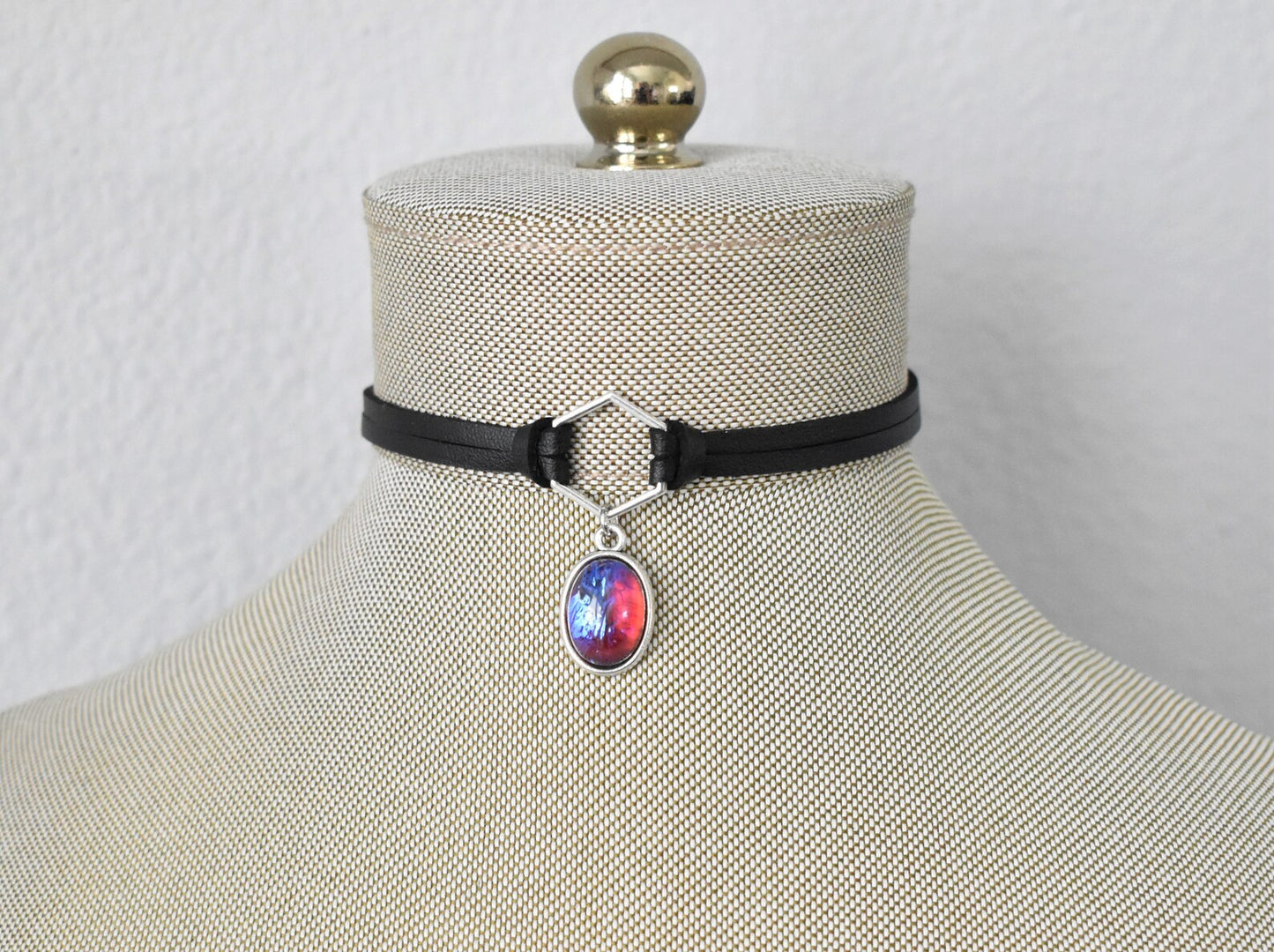 Mexican Fire Opal Choker. 8 Opal color options. Hexagon Faux Leather or Suede Choker