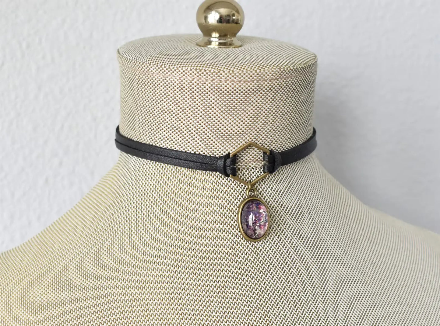 Purple Opal Choker. 8 Opal color options. Hexagon Faux Leather or Suede Choker.