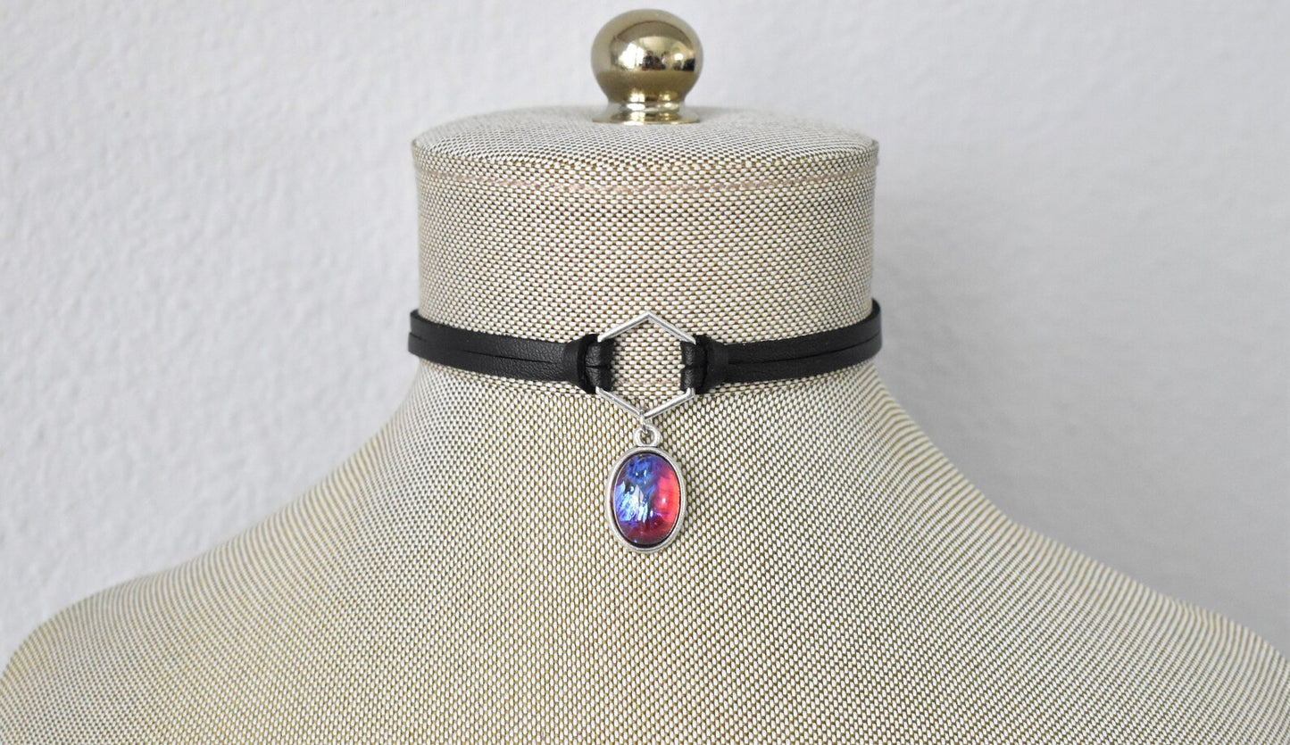 Mexican Fire Opal Choker. 8 Opal color options. Hexagon Faux Leather or Suede Choker