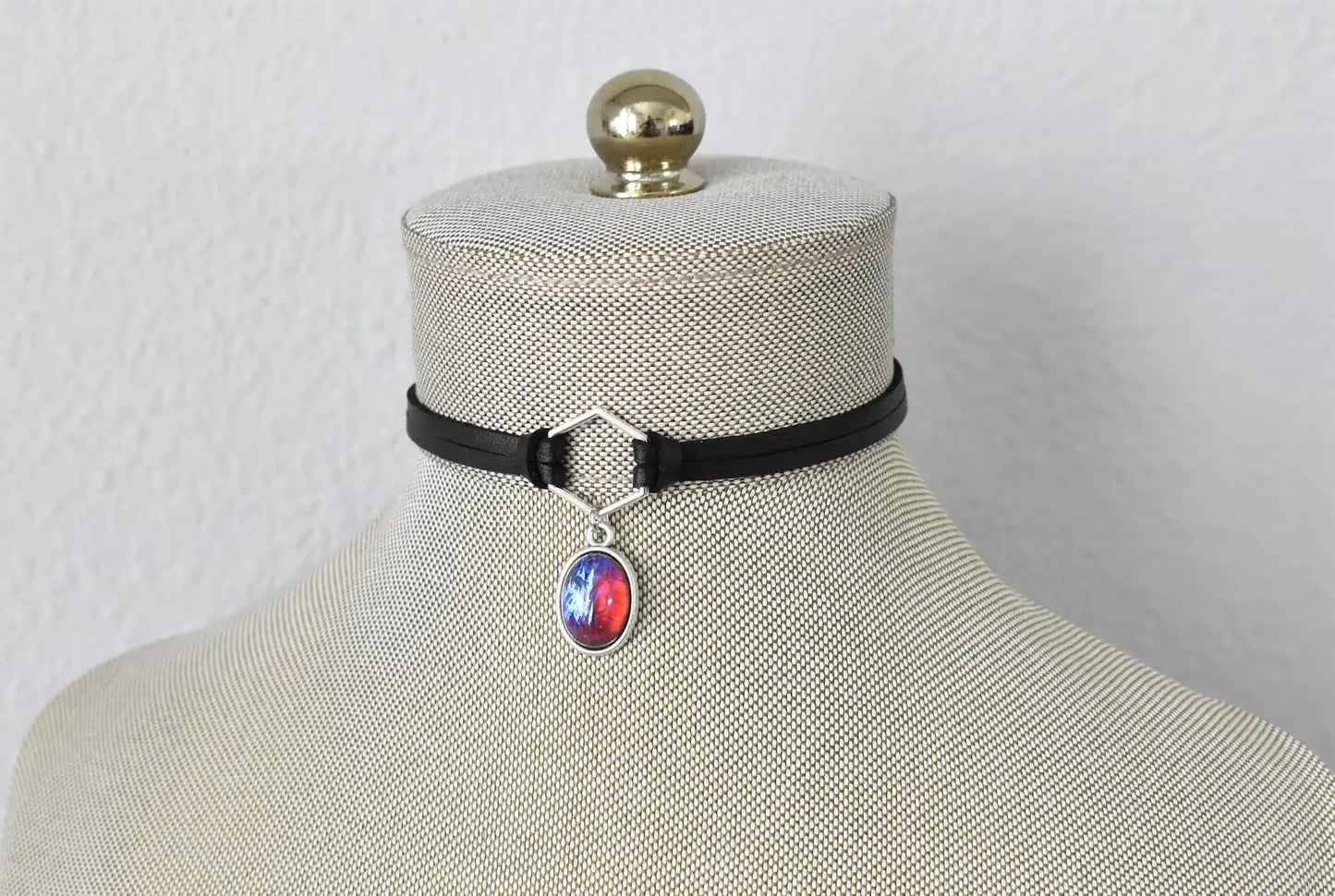 Mexican Fire Opal Choker. 8 Opal color options. Hexagon Faux Leather or Suede Choker