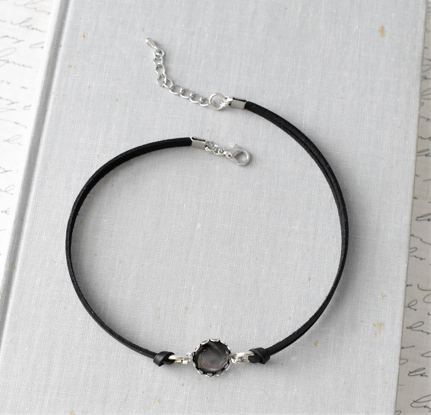 Black Pearl Leather Choker