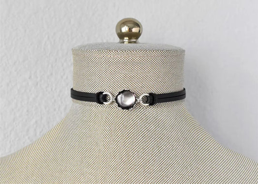 Black Pearl Leather Choker