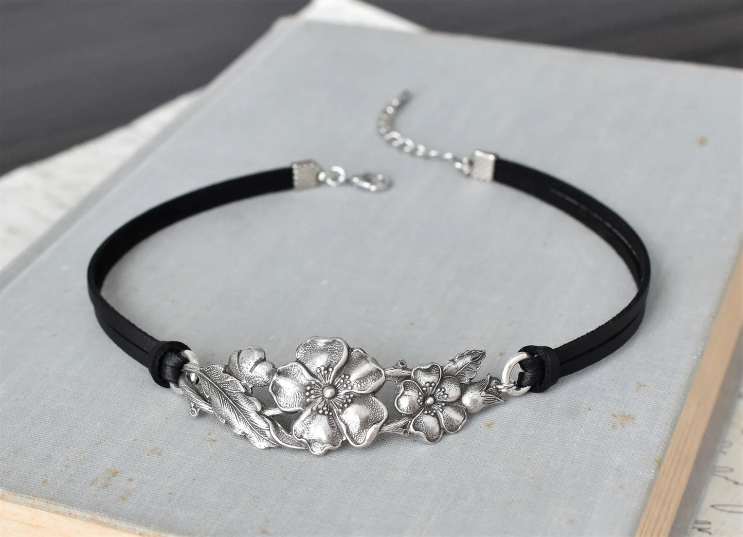 Hibiscus Floral Leather Choker