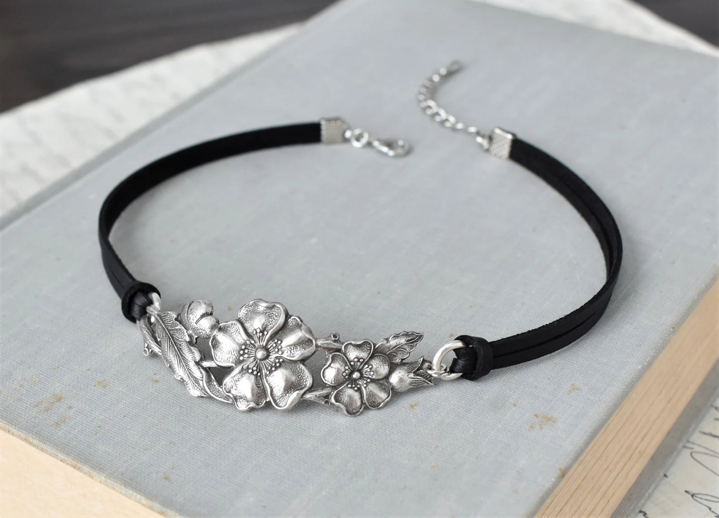 Hibiscus Floral Leather Choker