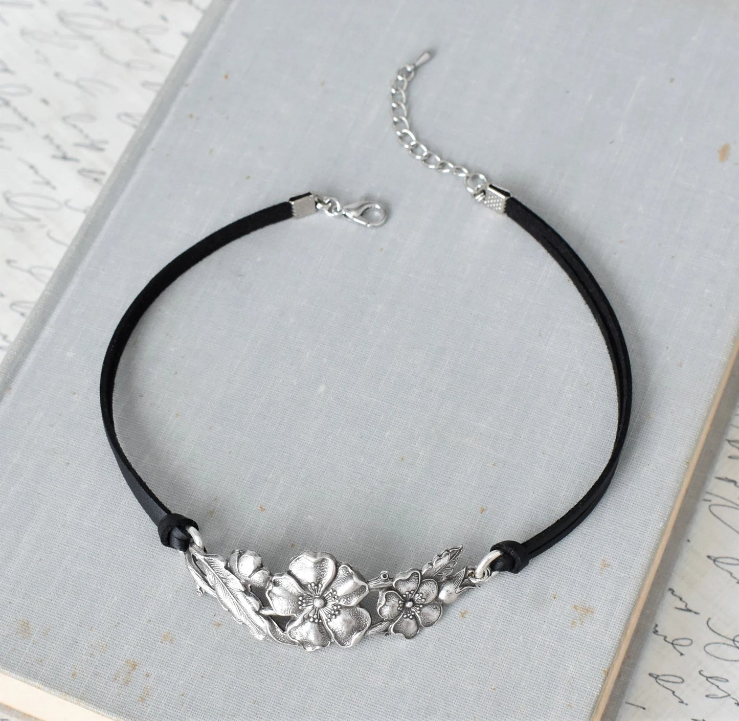 Hibiscus Floral Leather Choker