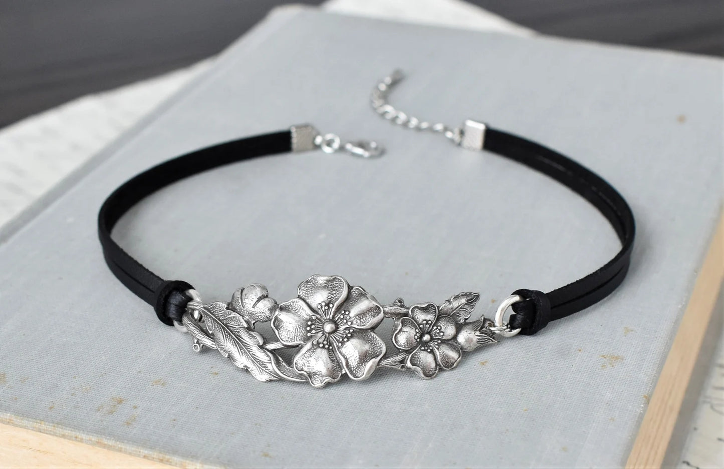 Hibiscus Floral Leather Choker