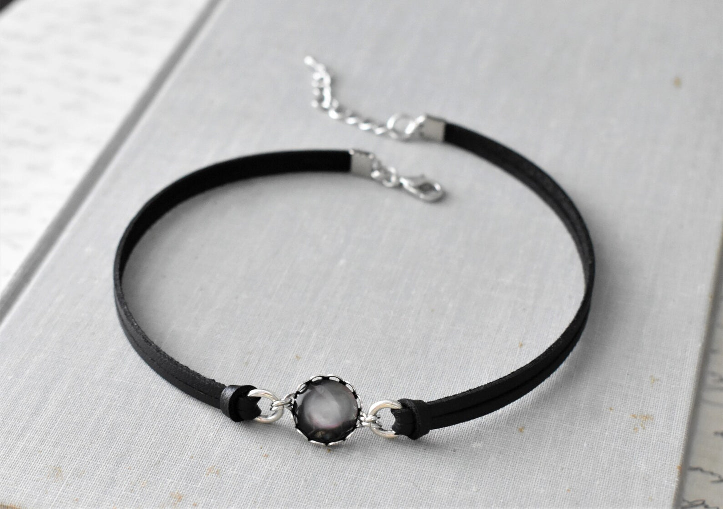 Black Pearl Leather Choker