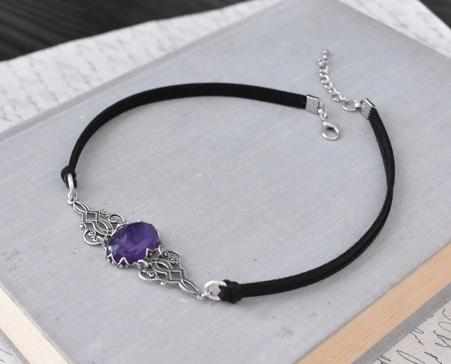 Amethyst Statement Choker. Gemstone or Opal Statement Choker