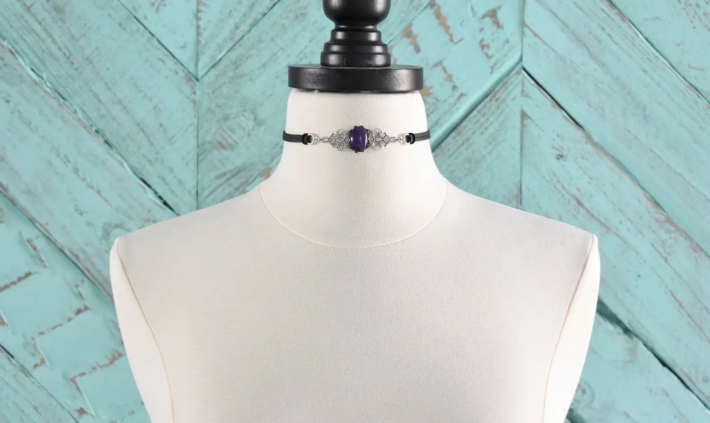 Amethyst Statement Choker. Gemstone or Opal Statement Choker