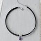 Gemstone Black Leather Choker. Stainless Steel. 17 Gemstone options